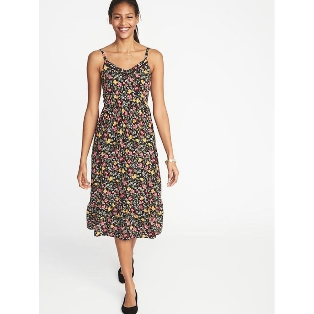 Old Navy‎ Women's Fit & Flare Combination Midi Cami Dress Size X Large XL Floral